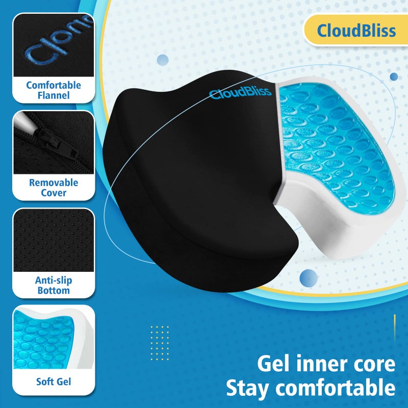 CloudBliss Gel Seat Cushion - Cooling Gel Enhanced Memory Foam Ergonomic Seat Cushion for Long Sitting for Office, Game, Car, Automotive, Airplane (Large, Black) - Image 3