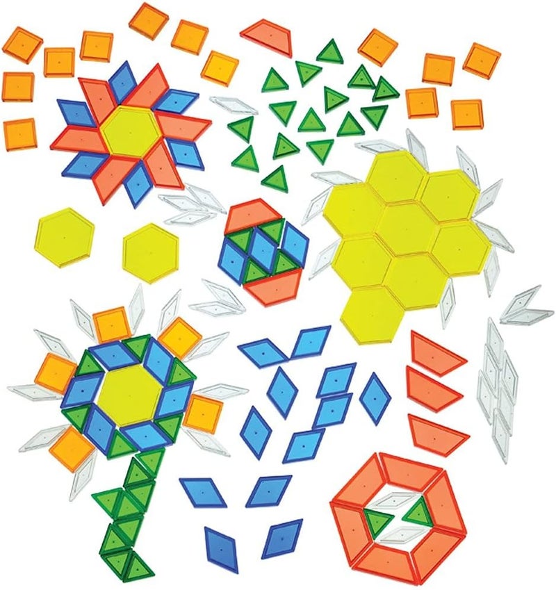 Constructive Playthings EDX-147 Translucent Pattern Blocks Set - 147 Pieces in Various Shapes and Colors - Image 1