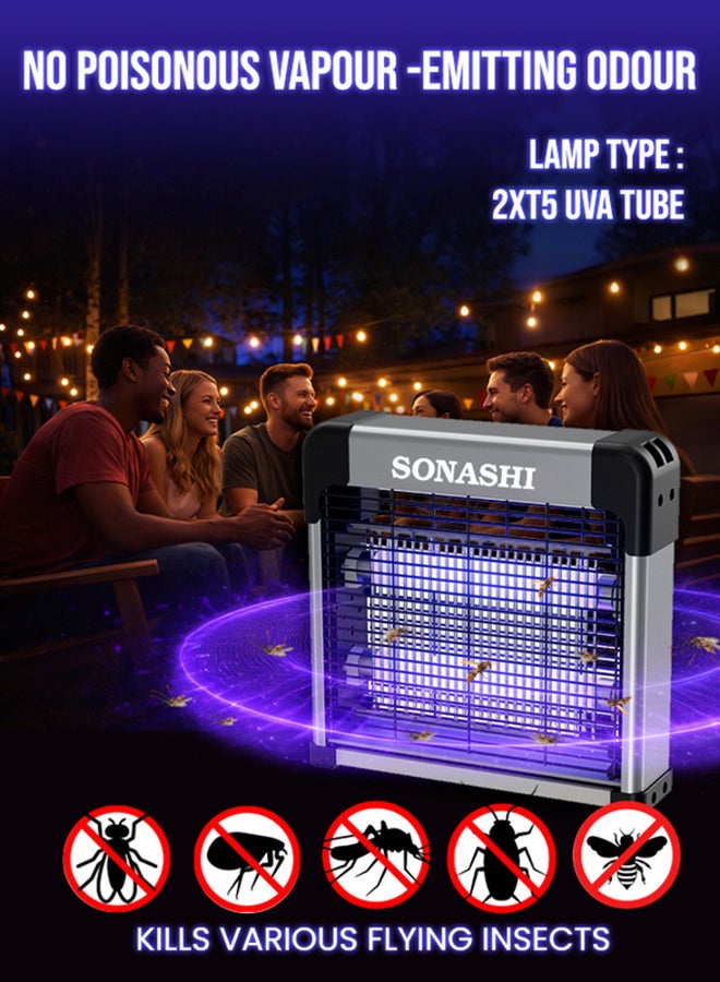 SONASHI Electric Insect Killer 12W | 2x T5 UV-A Tubes | 1800-2500V High Voltage Grid | 30m² Coverage | Removable Collection Tray | Easy Installation & Hanging Chain | 220-240V 50/60Hz SIK-712 20 W SIK-712N Black - Image 4