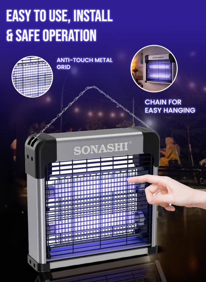 SONASHI Electric Insect Killer 12W | 2x T5 UV-A Tubes | 1800-2500V High Voltage Grid | 30m² Coverage | Removable Collection Tray | Easy Installation & Hanging Chain | 220-240V 50/60Hz SIK-712 20 W SIK-712N Black - Image 5
