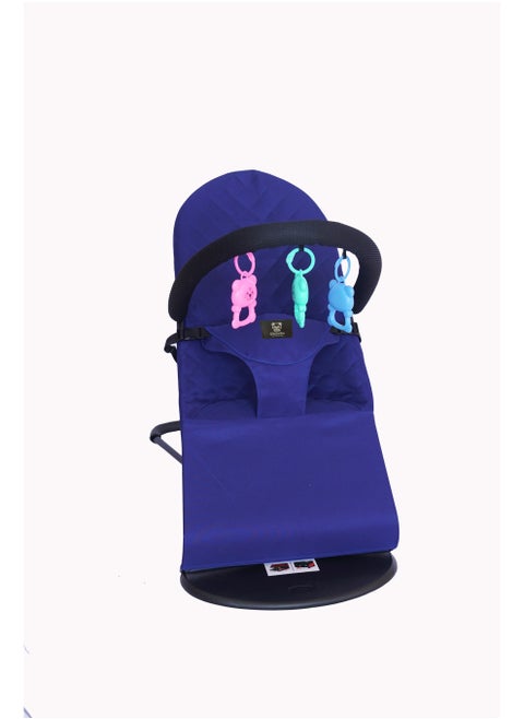 Kikibebe 3-In-1 Baby Bouncer Recliner With Detachable Toy Bar – Adjustable Reclining Seat For Infants (Blue)