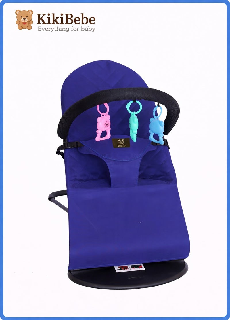 Kikibebe 3-In-1 Baby Bouncer Recliner With Detachable Toy Bar – Adjustable Reclining Seat For Infants (Blue) - Image 1