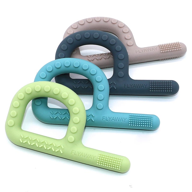 Flyaway Sensory Toys for Kids Babies Toddlers 4 Pack, P Shape Baby Teething Toys for 3-6 6-12 Months Oral Motor Stimulation, Sensory Chew Toys for Autistic Children, Silicone Chewy Necklaces for Kids Adults - Image 2