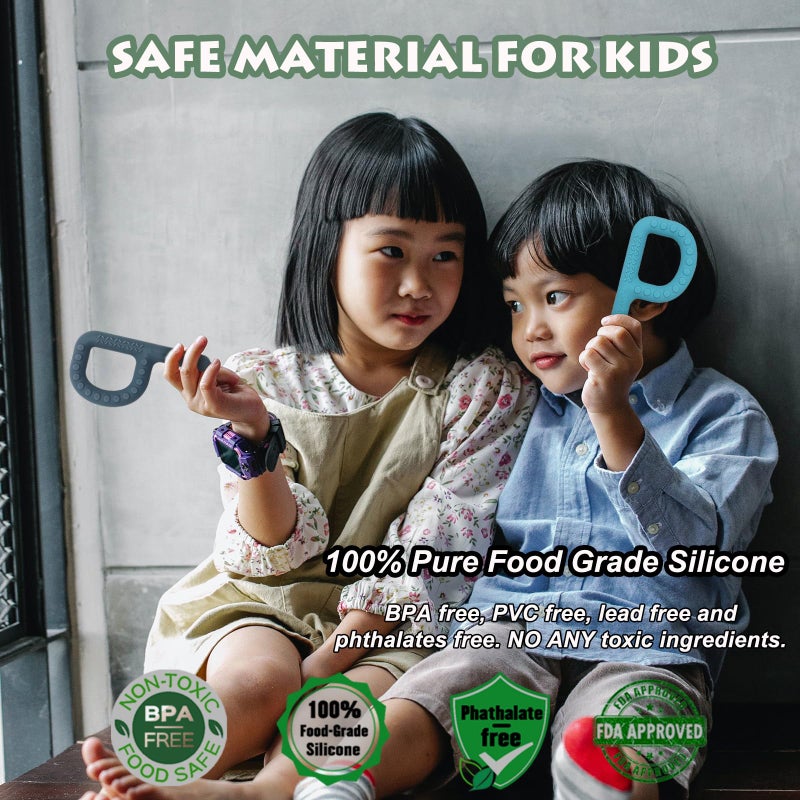 Flyaway Sensory Toys for Kids Babies Toddlers 4 Pack, P Shape Baby Teething Toys for 3-6 6-12 Months Oral Motor Stimulation, Sensory Chew Toys for Autistic Children, Silicone Chewy Necklaces for Kids Adults - Image 4