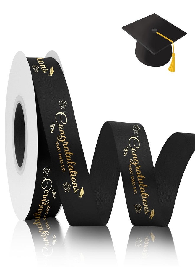 STARKET 2025 Graduation Ribbon 25 Yards Black Ribbon 1 Inch Congrats Grad Black and Gold Satin Ribons for Graduation Ribon Leis 2025 Gift Wrapping Grad Party Decoration Flower Bouquet - Image 1