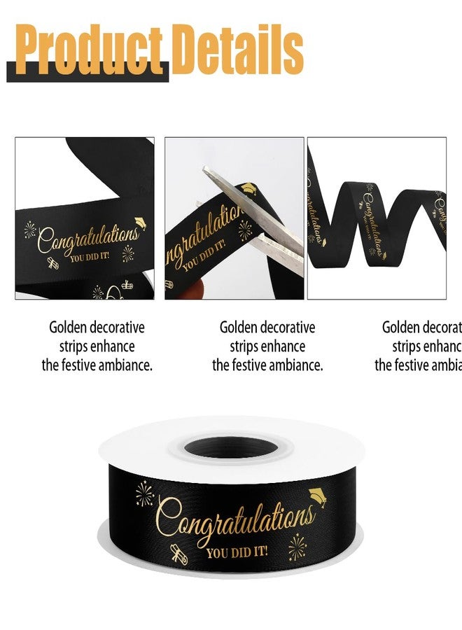 STARKET 2025 Graduation Ribbon 25 Yards Black Ribbon 1 Inch Congrats Grad Black and Gold Satin Ribons for Graduation Ribon Leis 2025 Gift Wrapping Grad Party Decoration Flower Bouquet - Image 4