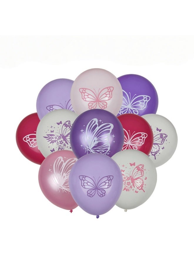 بيوينتي ١٢ بالونة لاتكس مطبوعة على شكل فراشة - ١٢ بوصة | بالونات حفلات ملونة لتزيين أعياد الميلاد، وحفلات استقبال المواليد الجدد، وديكورات حفلات مستوحاة من الحدائق