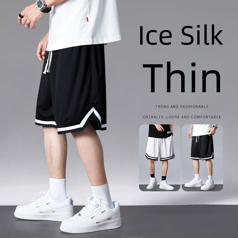 Mens Summer Basketball Shorts Breathable Quick-Dry White  - Image 4