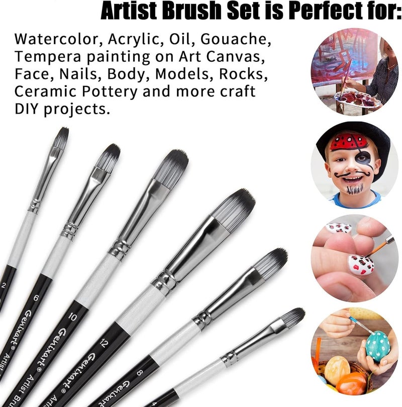 chrome Chrome Filbert Paint Brushes Set - 6 Pcs Artist Paintbrushes for Acrylic, Oil, Watercolor Painting - Premium Nylon Hair Art Paint Brush for Beginners and Professionals - Image 2