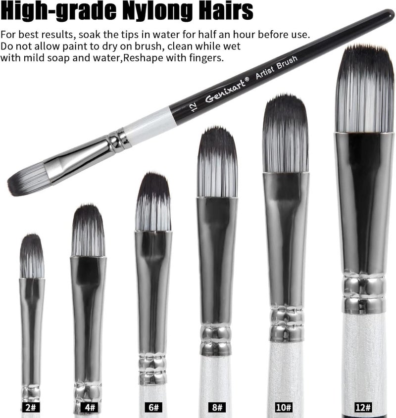 chrome Chrome Filbert Paint Brushes Set - 6 Pcs Artist Paintbrushes for Acrylic, Oil, Watercolor Painting - Premium Nylon Hair Art Paint Brush for Beginners and Professionals - Image 3