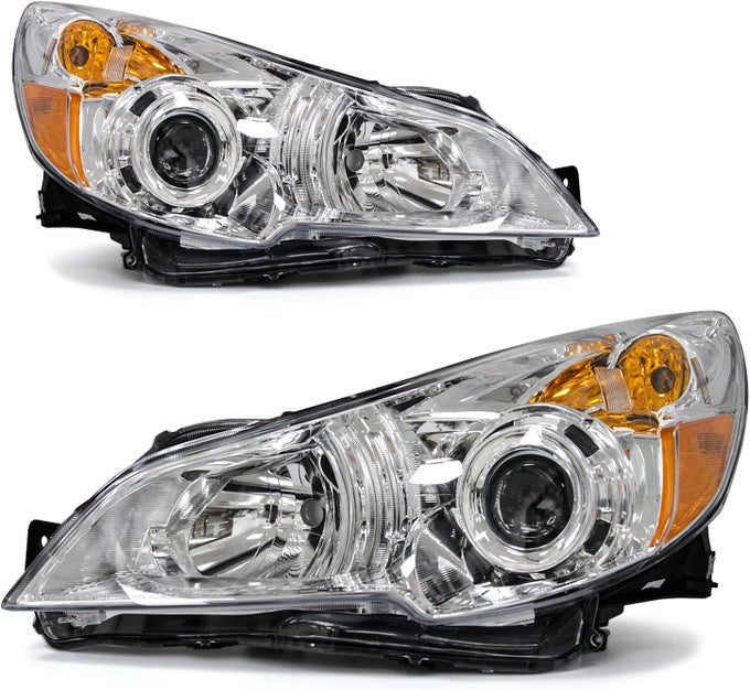 Headlight Assembly For Subaru Legacy And Outback (2010-2014) - Clear Lens Chrome Housing Amber Reflector Replacement Pair