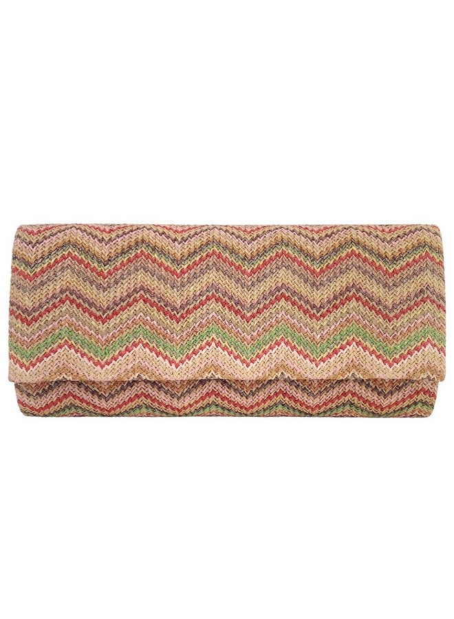 JNB Multi Color Chevron Straw Clutch Multicolor Medium - Image 1