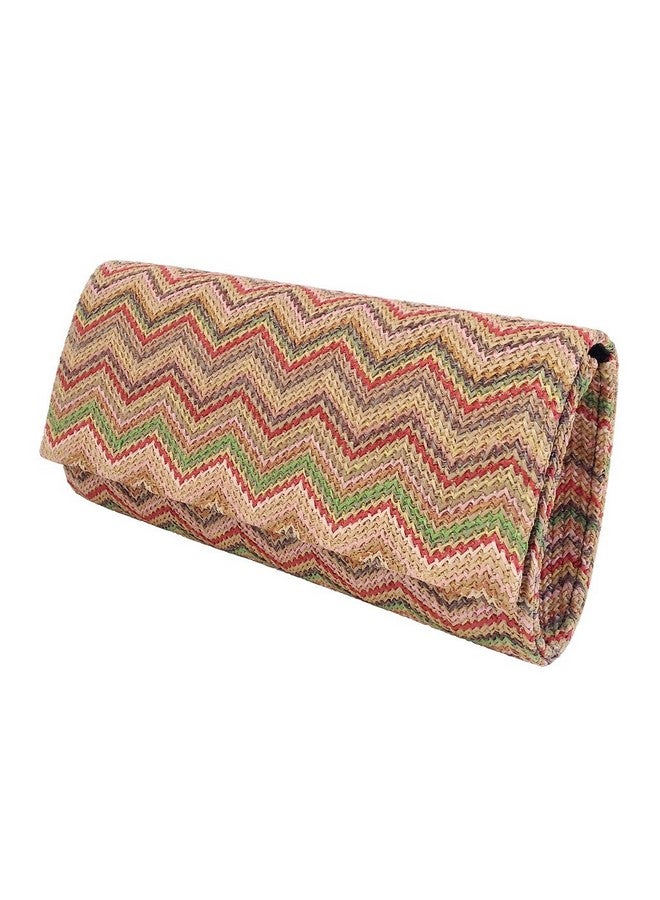 JNB Multi Color Chevron Straw Clutch Multicolor Medium - Image 2