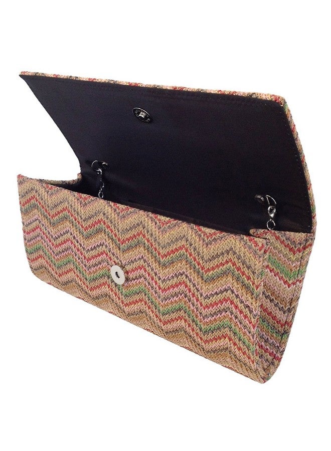 JNB Multi Color Chevron Straw Clutch Multicolor Medium - Image 3