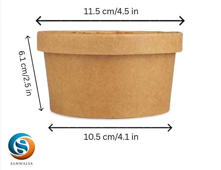 SANWALSA [350 ml, 15 Count, Brown Disposable Kraft Paper Container with Lid | Eco-Friendly Bowl/Tub for Picnic, Travel, Food Truck | Ideal for Both Hot & Cold Food - Image 2