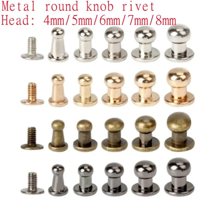 100 Sets Gloden Round Head 4mm Leather Rivets Metal Studs For Crafts Bag Cloth Button - Image 3
