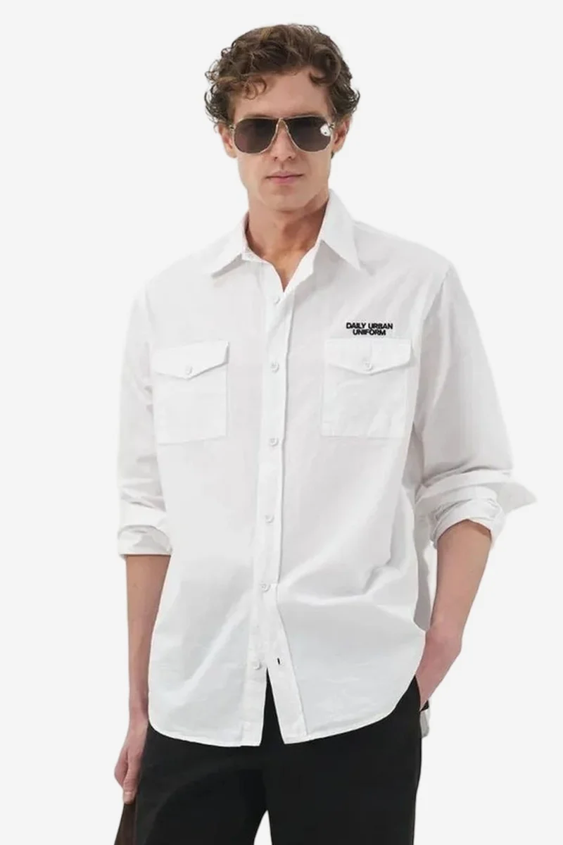 GIESTO Casual Long Sleeve Cotton Shirt with Pocket