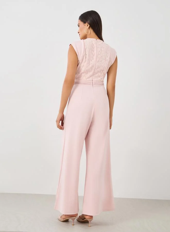 Styli Styli Lace Detail Sleeveless Wide Leg Jumspuit