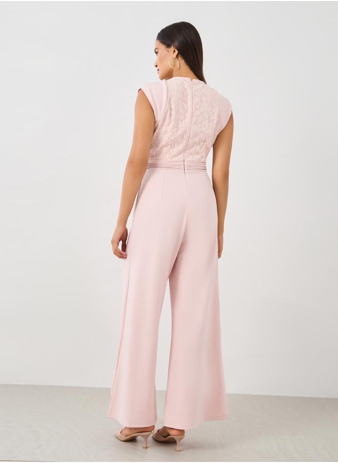 Styli Styli Lace Detail Sleeveless Wide Leg Jumspuit  - Image 4