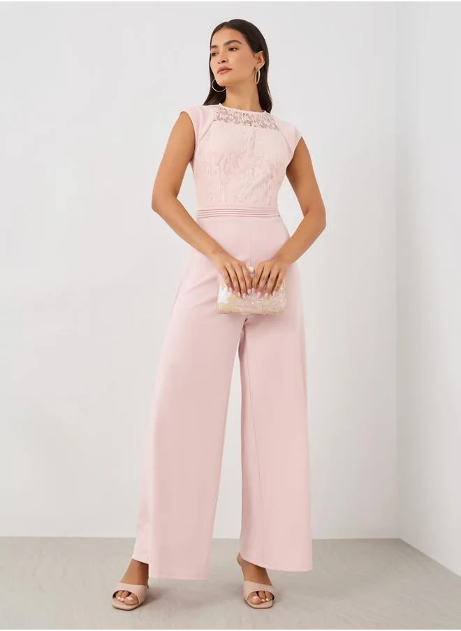 ستايلي Styli Lace Detail Sleeveless Wide Leg Jumspuit