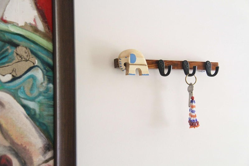 IVEI IVEI Key Holder for Wall Stylish Wooden Hook Holder for Clothes Bags KeyCloth Organizer Wall Hooks Wall Mounted Unique Key Holder for Home DecorOffice Dcor with Handcrafted Elephant  - Image 3