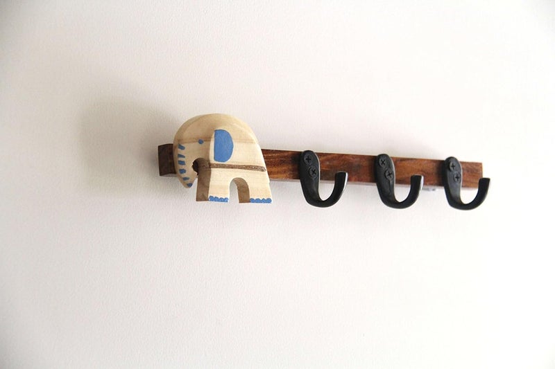 IVEI IVEI Key Holder for Wall Stylish Wooden Hook Holder for Clothes Bags KeyCloth Organizer Wall Hooks Wall Mounted Unique Key Holder for Home DecorOffice Dcor with Handcrafted Elephant  - Image 1
