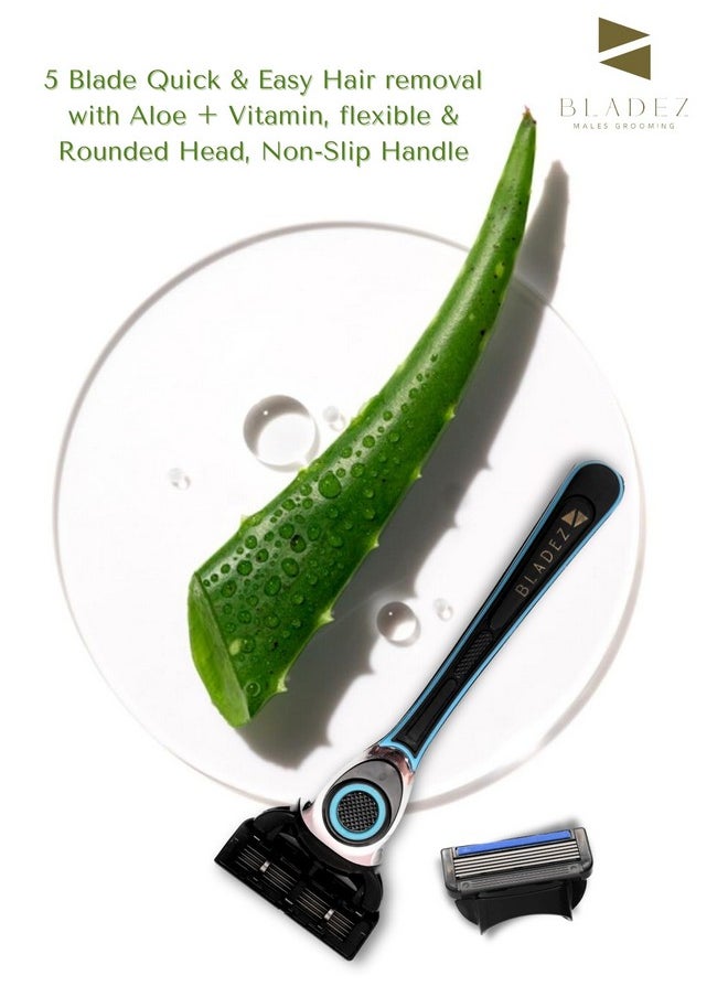 Bladez - BLADEZ Shaving Razor 5 Blade Quick & Easy Hair Removal With Aloe+Vitamin, Flexible & Rounded Head, Non-Slip Handle - Image 1