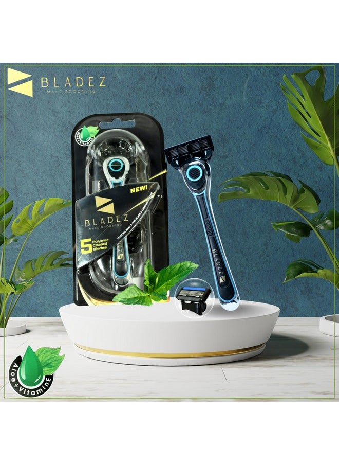 Bladez - BLADEZ Shaving Razor 5 Blade Quick & Easy Hair Removal With Aloe+Vitamin, Flexible & Rounded Head, Non-Slip Handle - Image 1