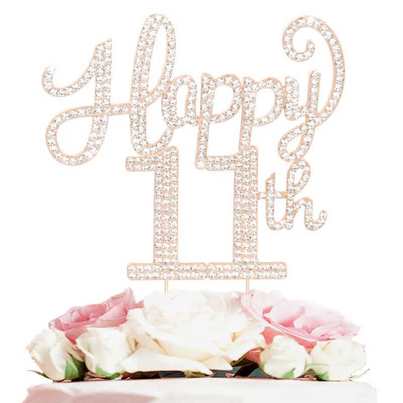 LASKYER Happy 11th Birthday Decorations 11th Birthday Gold Rhinestone Cake Topper - Cheers to Eleven Years Old Bday Party Metal Sparkly Cake Centerpieces Sign. - Image 1