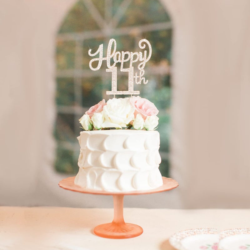 LASKYER Happy 11th Birthday Decorations 11th Birthday Gold Rhinestone Cake Topper - Cheers to Eleven Years Old Bday Party Metal Sparkly Cake Centerpieces Sign. - Image 2