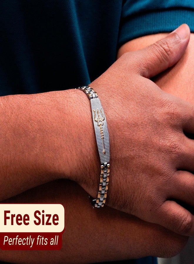 Japam 24K Gold Plated Duotone Trishool Grid Bracelet – 9 Inches Length - Image 3