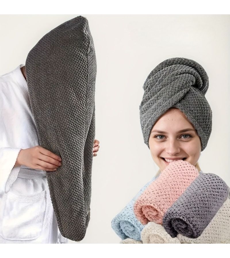 1pc Khaki Microfiber Hair Drying Cap Absorbent Quick Dry Shower Towel for Curly Hair Anti Frizz Bathroom Use - Image 1