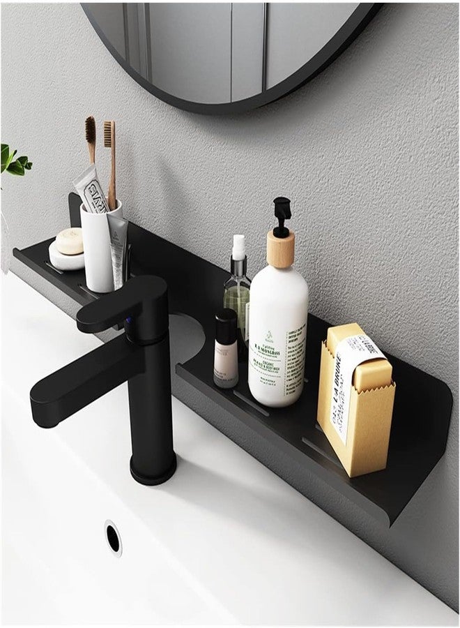 HOMANLY Acrylic Floating Bathroom Shelf, 5mm Thick Wall Mount Organizer with Drain Holes,(Black) - Image 2