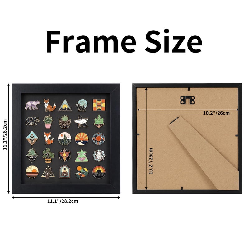 CRUGLA 11x11 Inch Black MDF Shadow Box Pin Display Case Set of 1, Wall and Desktop Enamel Pin Holder Collection Frame - Image 2
