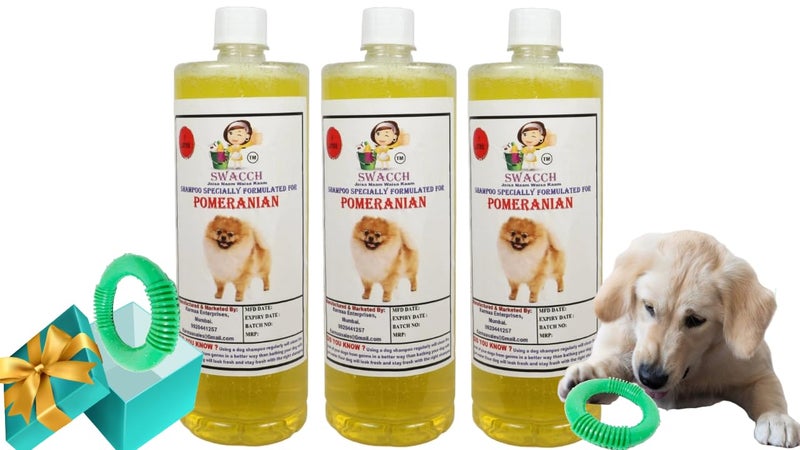 swacch Shampoo | Puppy Safe Shampoo | PH Balanced | Pomeranian Dog Shampoo 1 Litre Pack of 3 Lemon + | O PVC Ring Rubber Chew Toy | Teething Chew Toy I Dental Teething I Durable I Combo Pack - Image 1