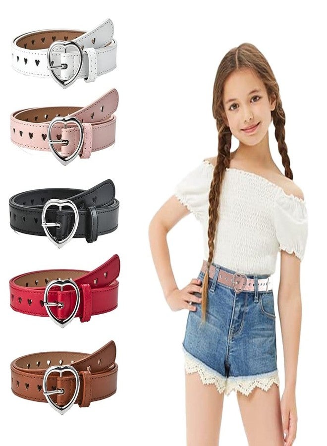 Meckerni 5 Pieces Girls Belt Cute Heart Shape With Metal Buckle Elastic Stretch Adjustable Waist Belt for Girls Jeans Dress - Image 1