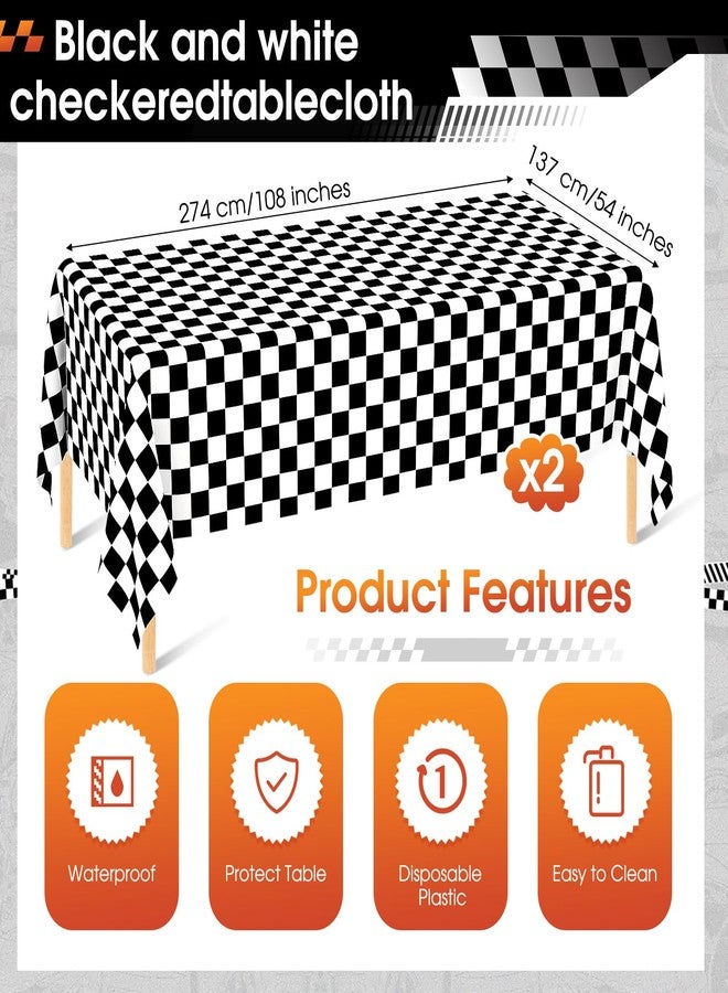 Potchen 352 Pcs Race Car Party Supplies Tableware Set Include 9 Inch 7 Inch Black and White Checkered Flag Paper Plates Napkins Plastic Cups Tablecloth Cutlery for Race Car Birthday Party Decoration - Image 3