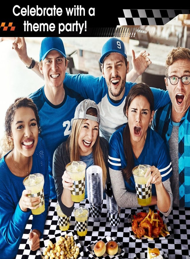 Potchen 352 Pcs Race Car Party Supplies Tableware Set Include 9 Inch 7 Inch Black and White Checkered Flag Paper Plates Napkins Plastic Cups Tablecloth Cutlery for Race Car Birthday Party Decoration - Image 4