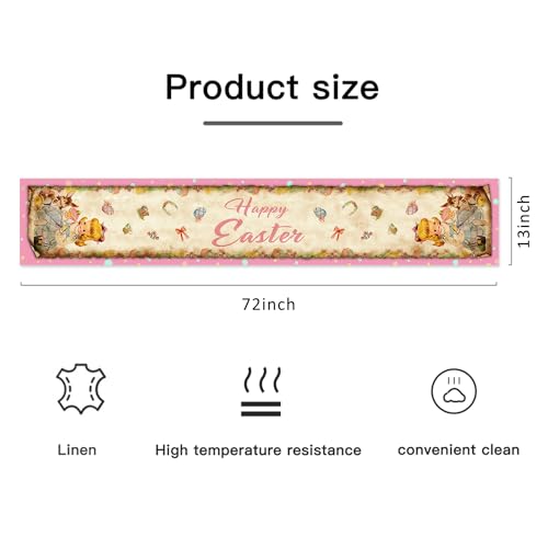 Racenaf Vintage Easter Table Runner Easter Decorations - Pink Vintage Style Rabbit and Girl Happy Easter Spring Home Kitchen Dining Table Decor, Spring Party Decorations 13x72 Inch - Image 2