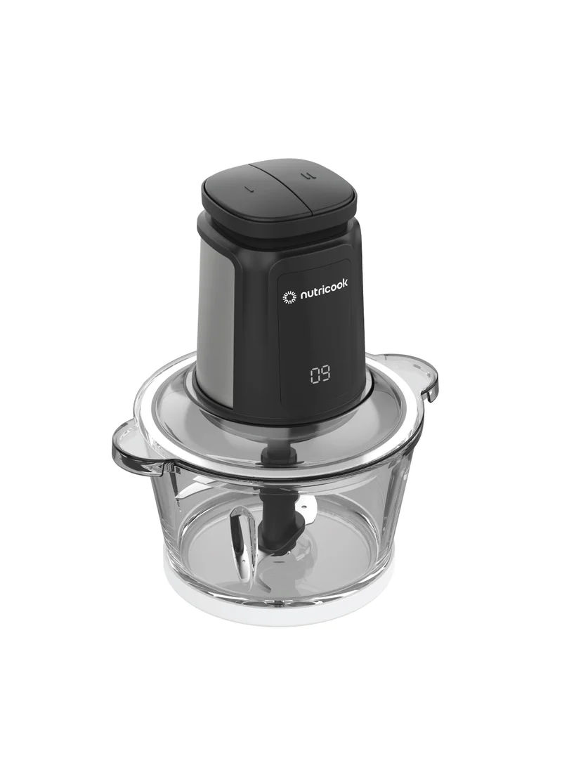 نيوتري كوك Nutricook Choppi XXL 2L Glass & SS Chopper and Mincer, 500W w/ Pulse & 2 Speeds, 2-Removable 4 SS-Blade for Chopping, Ice Crushing, Meat Mincing, Grinding, Pureeing - Black, 2 Yr Warranty, NC-CH2000