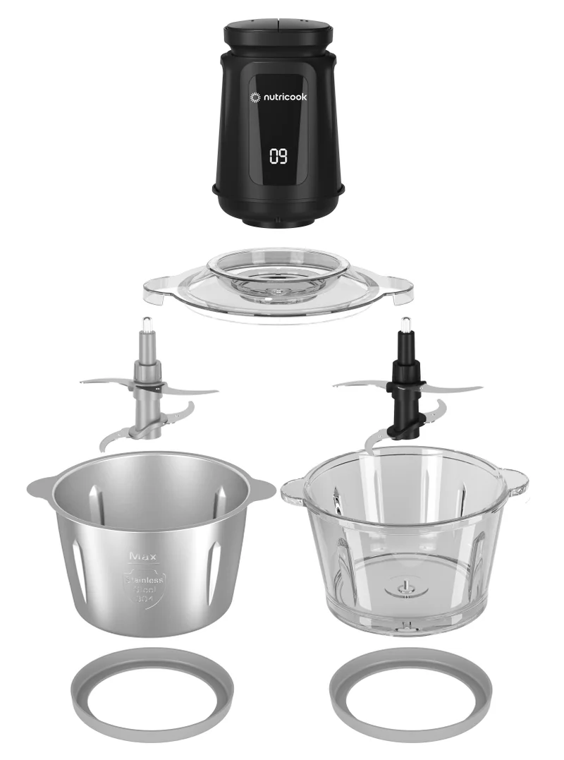 نيوتري كوك مفرمة طعام Nutricook Choppi XXL 2 لتر زجاج وستانلس ستيل 500 واط 2 L 500 W NC-CH2000 Black
