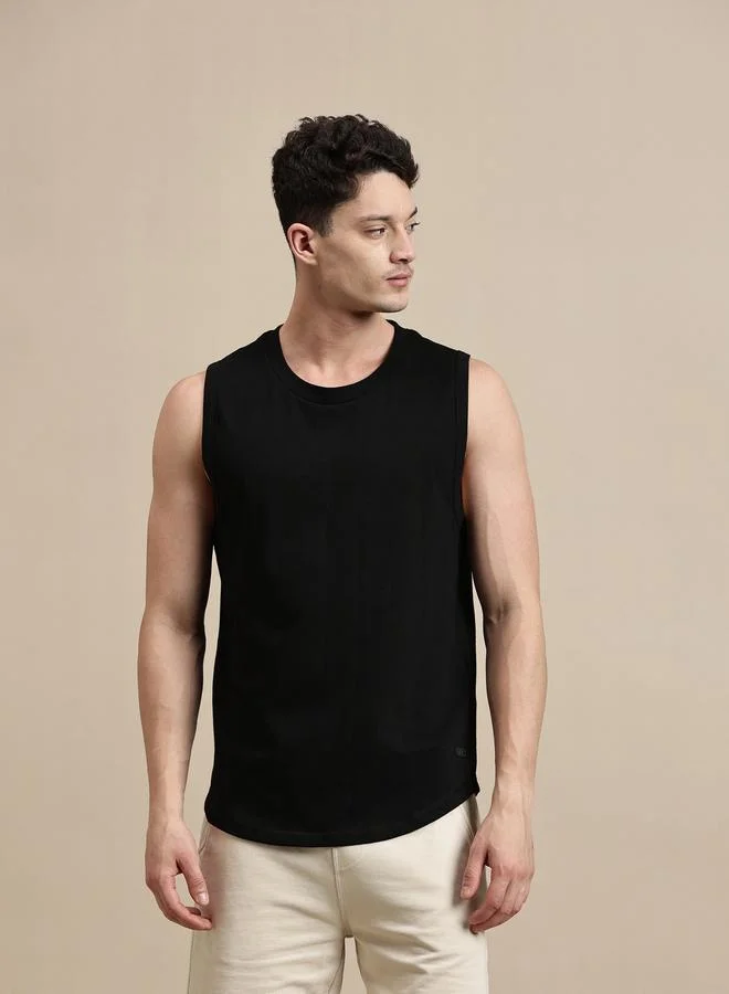 ECOLORE Men Black Solid 100% Cotton Comfort Fit Tank