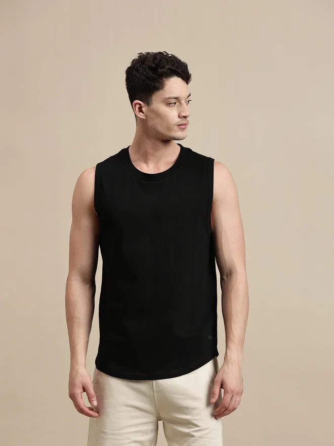 ECOLORE Men Black Solid 100% Cotton Comfort Fit Tank