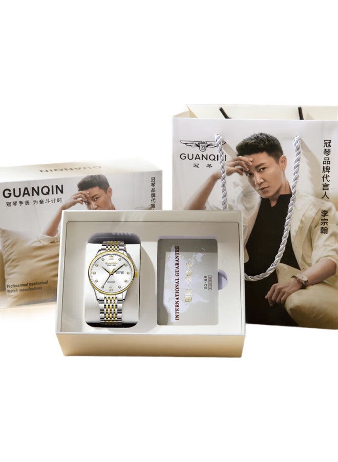 GUANQIN ساعة يد ميكانيكية للرجال، جودة سويسرية، تقويم مزدوج، مقاومة للماء، أوتوماتيكية بالكامل، علامة تجارية للأعمال، ساعة محلية - Image 2
