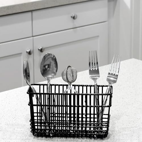 Better Houseware Utensil Drying Rack, Silverware Drying Basket with Hooks, 3-Compartment Steel Holder, Fits Most Dish Racks and Wall Grids, 2 x 8 x 4 Inch, Black - Image 2