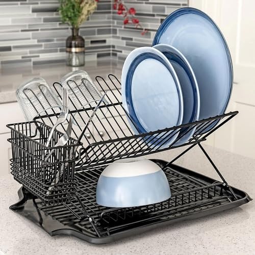 Better Houseware Utensil Drying Rack, Silverware Drying Basket with Hooks, 3-Compartment Steel Holder, Fits Most Dish Racks and Wall Grids, 2 x 8 x 4 Inch, Black - Image 4