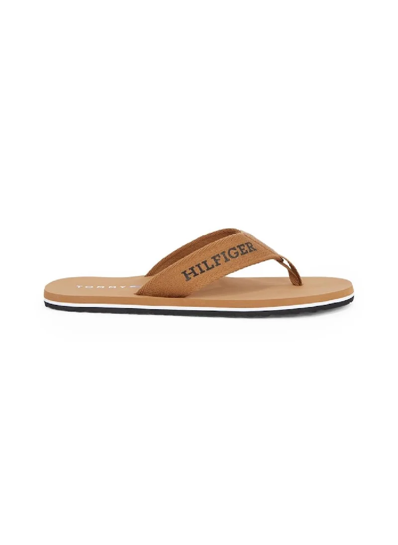 TOMMY HILFIGER Men's Logo Webbing Strap Flip-Flops - Polyester, Beige