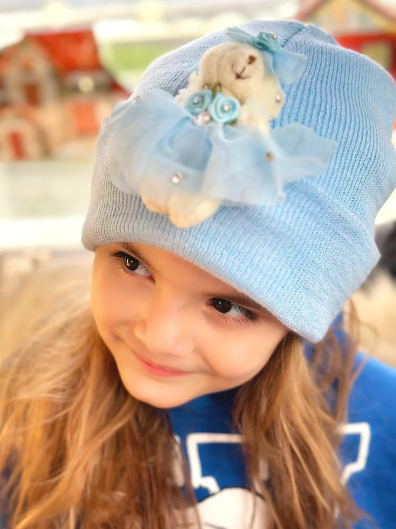 Queen Aksesuar Queen Accessory Special Design Luxury 3D Dimensional Toy Fancy Plush Teddy Bear Crystal Stone Beanie Blue Bear Hat