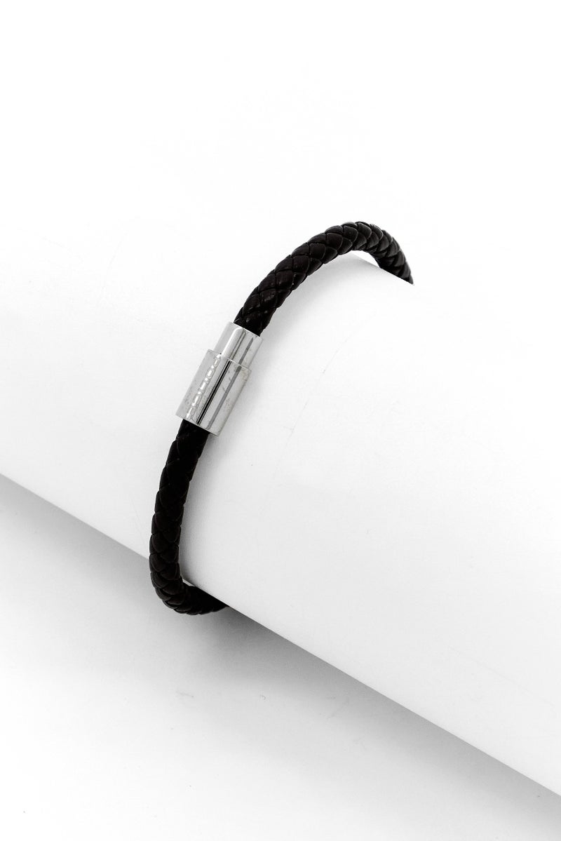 POLICE Men Leather Weave Wrist Strap Bracelet, Dark Brown - Image 2