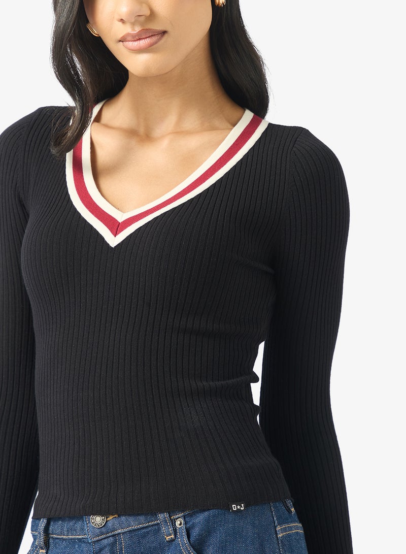 جس كنزة بياقة على شكل حرف  وأكمام طويلة مضلعة - Image 3